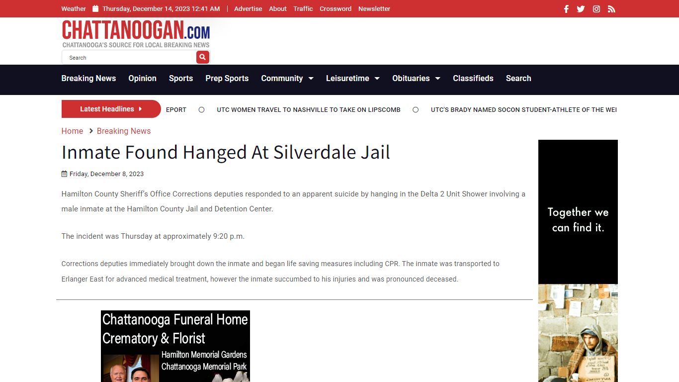 Inmate Found Hanged At Silverdale Jail - Chattanoogan.com